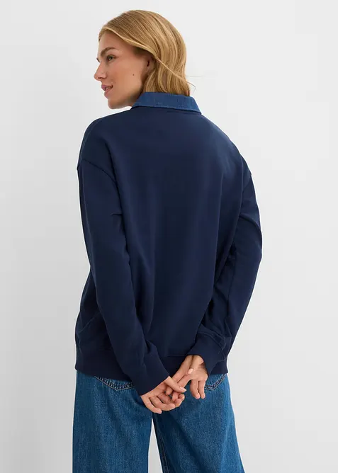 Oversizesweatshirt med denimkrage i bomullsmix, bonprix