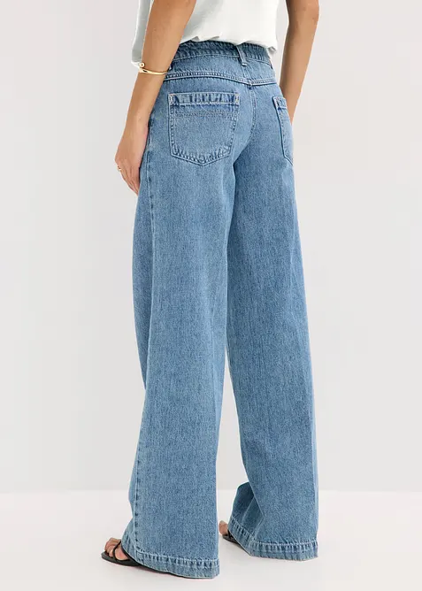 Jeans med vida ben, Mid Waist, Low Stretch Full Length, bonprix