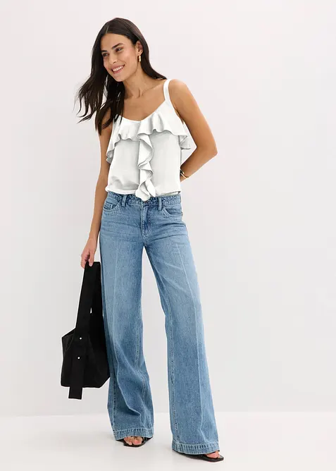 Jeans med vida ben, Mid Waist, Low Stretch Full Length, bonprix