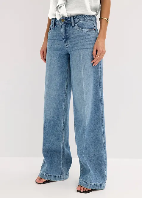 Jeans med vida ben, Mid Waist, Low Stretch Full Length, bonprix