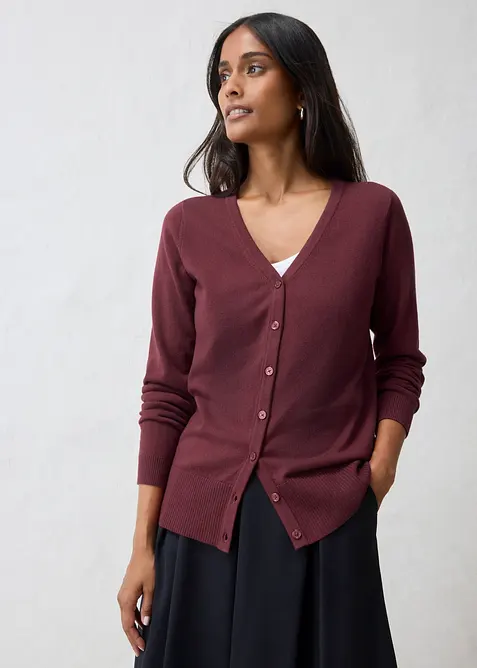 Finstickad cardigan av mjuk bomullsmix, bonprix