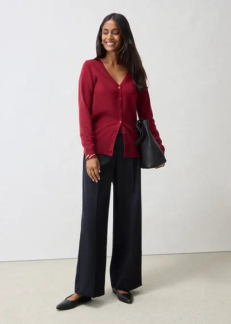 Finstickad cardigan av mjuk bomullsmix, bonprix