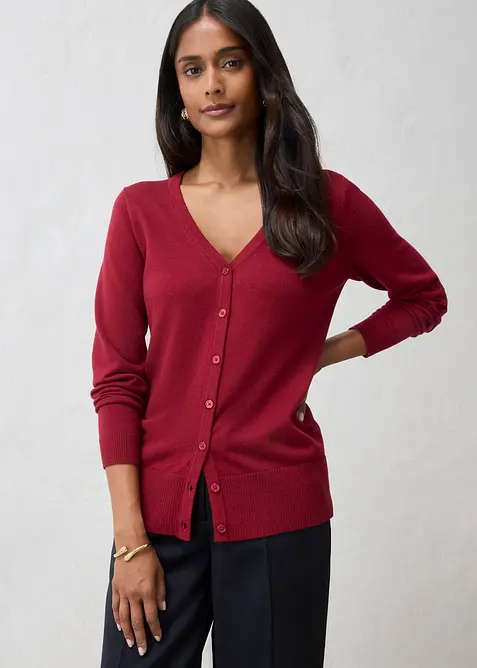 Finstickad cardigan av mjuk bomullsmix, bonprix