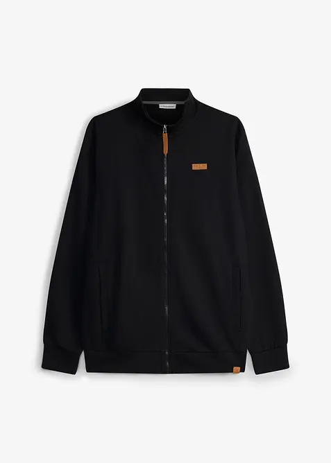 Sweatshirtjacka med st&aring;krage och detaljer i skinnimitation, bonprix