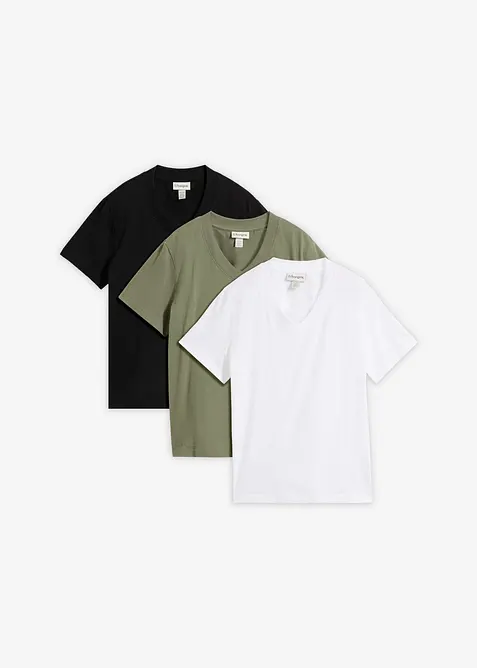T-shirt med V-ringning i ekologisk bomull (3-pack), bonprix