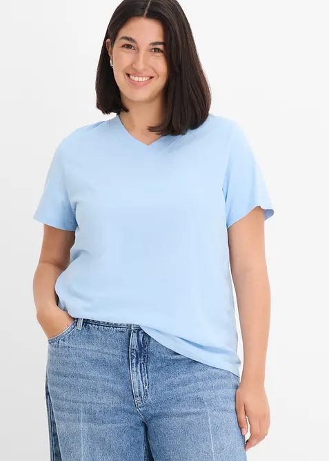 T-shirt med V-ringning i ekologisk bomull (3-pack), bonprix