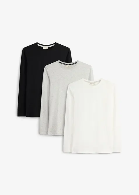 L&aring;ng&auml;rmad T-shirt med ekologisk bomull (3-pack), bonprix