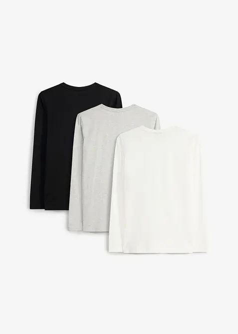 L&aring;ng&auml;rmad T-shirt med ekologisk bomull (3-pack), bonprix