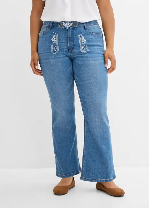 Bootcut-jeans Mid Waist med broderi, bonprix