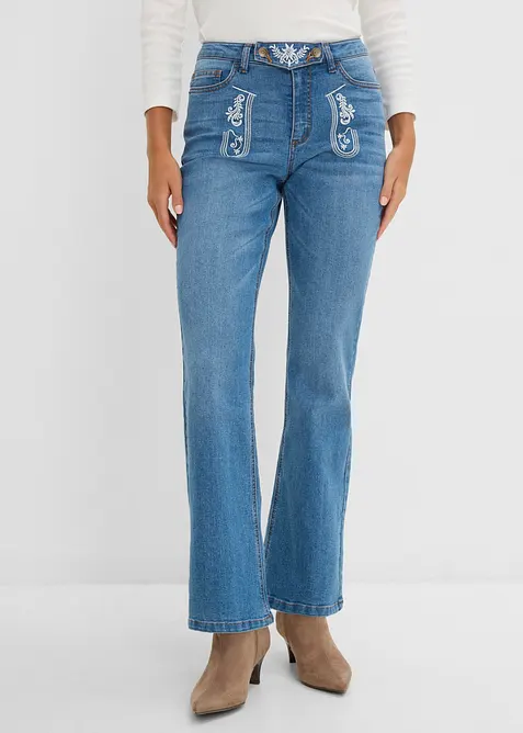 Bootcut-jeans Mid Waist med broderi, bonprix