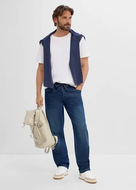 Relaxed Fit Jeans med res&aring;rmidja, Straight, bonprix