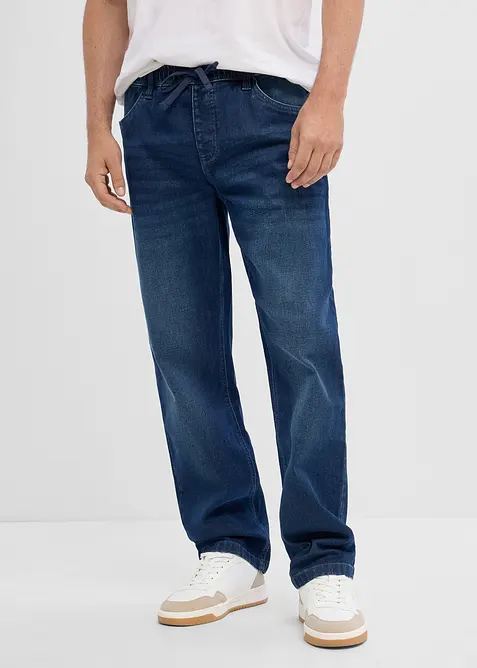 Relaxed Fit Jeans med res&aring;rmidja, Straight, bonprix