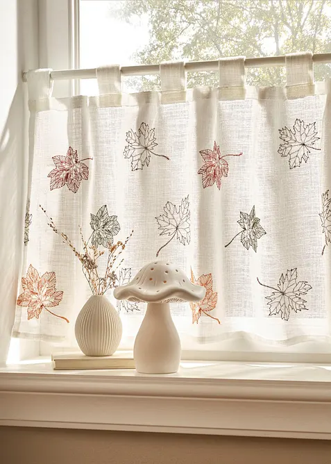 Caf&eacute;gardin med bladbroderi, bonprix