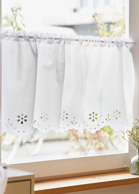 Halvtransparent caf&eacute;gardin med m&ouml;nstrad kant, bonprix