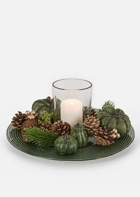 Ljuslykta p&aring; prydnadstallrik med dekor, bonprix