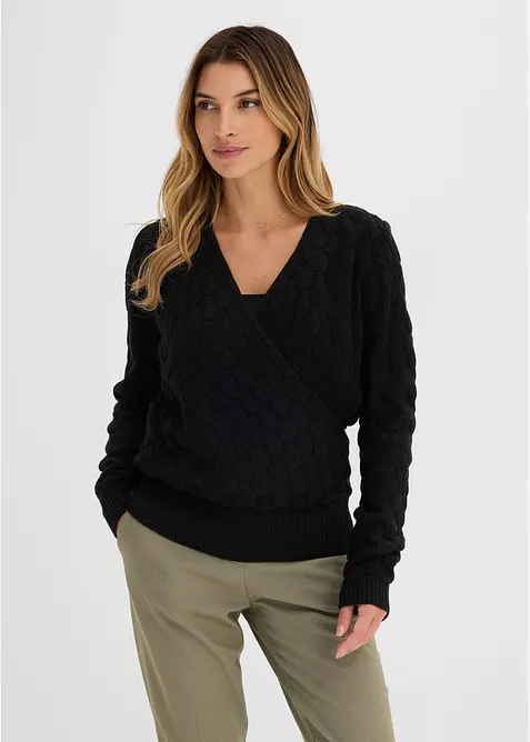H&aring;lm&ouml;nstrad tr&ouml;ja med omlottlook, bonprix