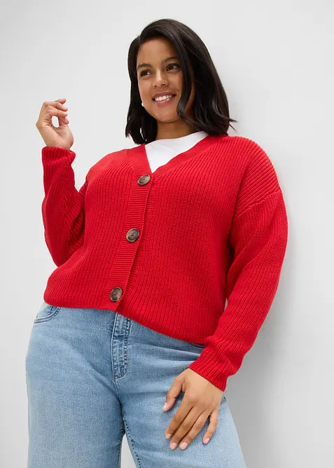 Grovstickad cardigan i bomull, bonprix