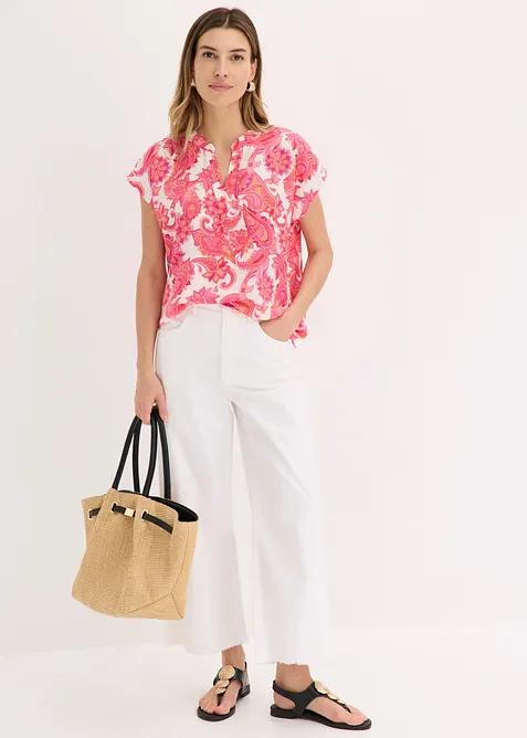 Kort&auml;rmad blus i f&ouml;ljsam satin, bonprix