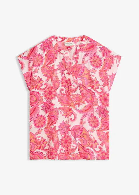 Kort&auml;rmad blus i f&ouml;ljsam satin, bonprix