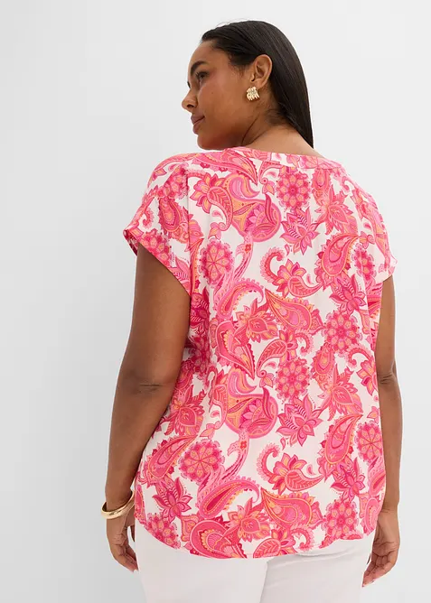 Kort&auml;rmad blus i f&ouml;ljsam satin, bonprix