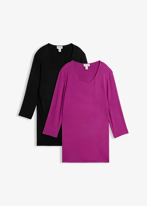 L&aring;ng topp med dubbelt framstycke, av mjuk viskosmix (2-pack), bonprix