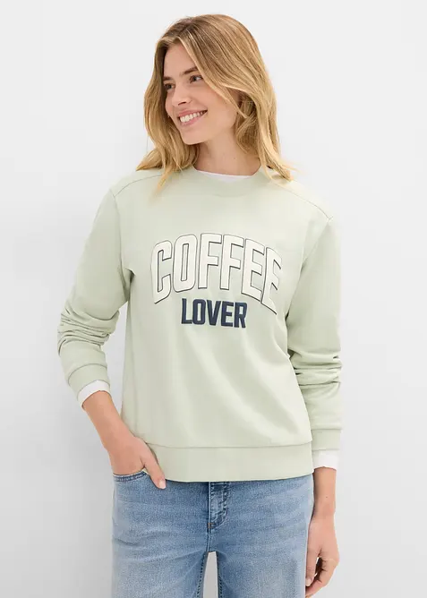 Sweatshirt i ekologisk bomull med puffigt tryck, bonprix