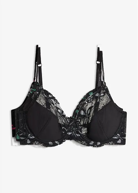 BH med bygel och fin spets (3-pack), bonprix