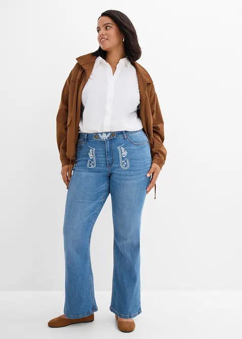 Bootcut-jeans Mid Waist med broderi, bonprix