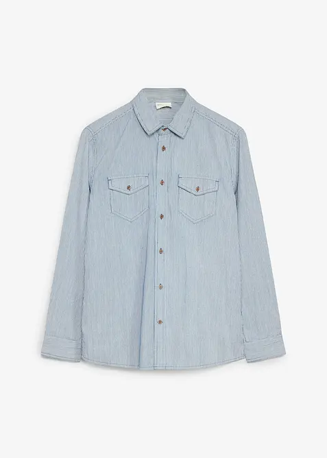 Jeansskjorta med l&aring;nga &auml;rmar, av bomull, bonprix