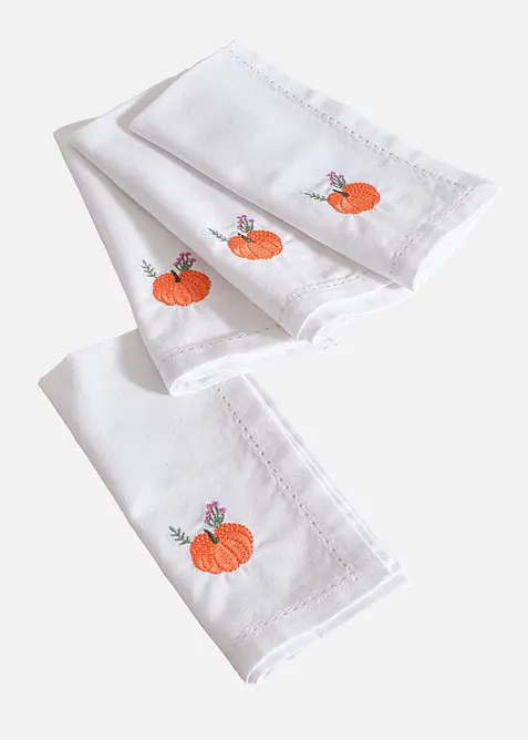 Tygservetter av ekologisk bomull med broderi (4-pack), bonprix