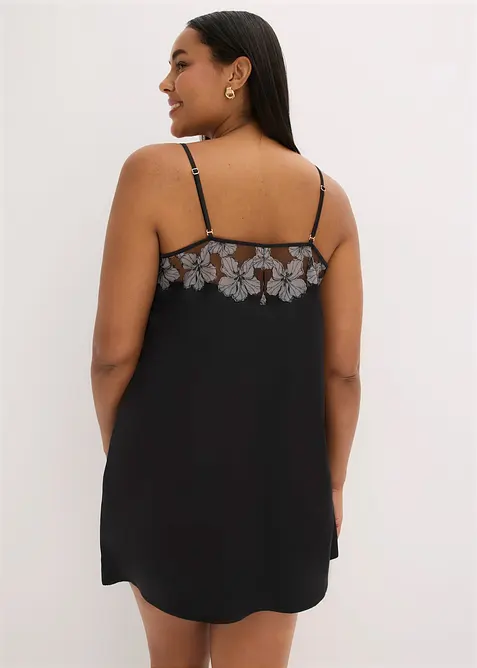 Neglig&eacute; i satin med elegant broderi, bonprix