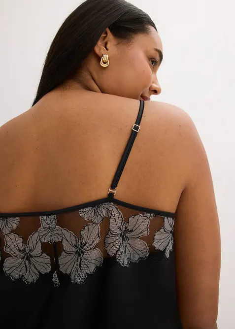 Neglig&eacute; i satin med elegant broderi, bonprix