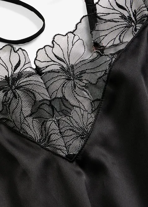 Neglig&eacute; i satin med elegant broderi, bonprix