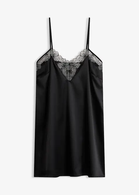 Neglig&eacute; i satin med elegant broderi, bonprix