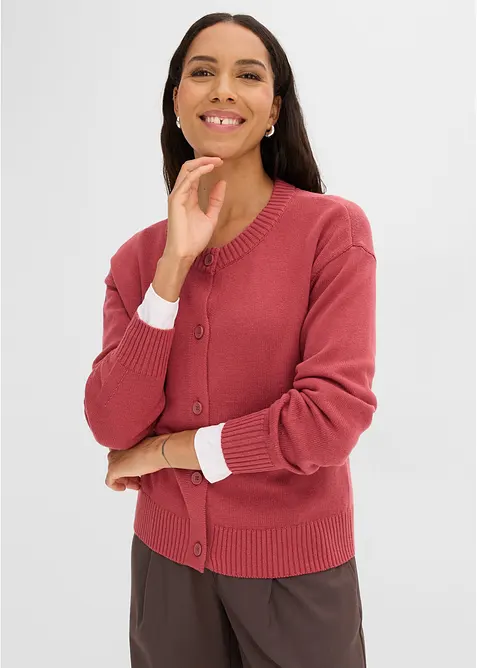 Stickad cardigan i kort modell, av bomullsmix, bonprix