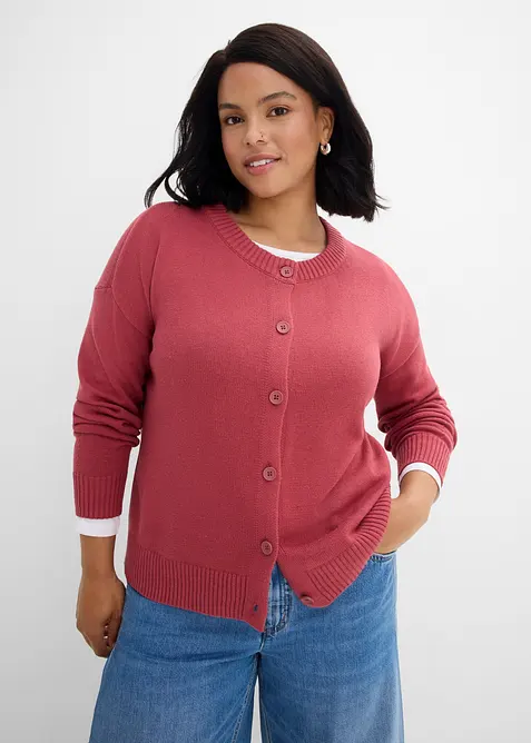 Stickad cardigan i kort modell, av bomullsmix, bonprix