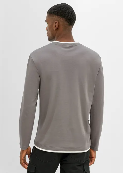 L&aring;ng&auml;rmad T-shirt i ekologisk bomull med 2-i-1-look, bonprix