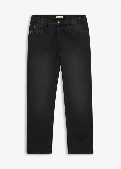 Relaxed Fit Jeans med res&aring;r i midjan och fleecefoder, Straight, bonprix