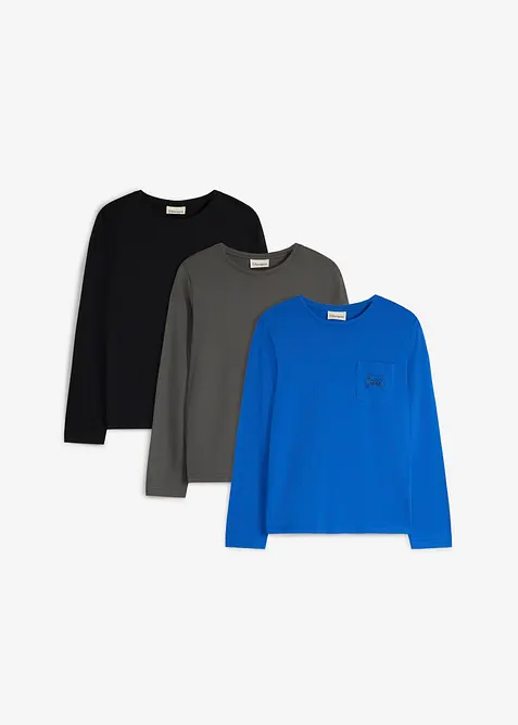 L&aring;ng&auml;rmad T-shirt med br&ouml;stficka i ekologisk bomull (3-pack), bonprix