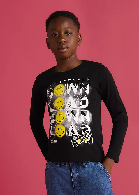 L&aring;ng&auml;rmad T-shirt i bomull med SmileyWorld-motiv, SmileyWorld