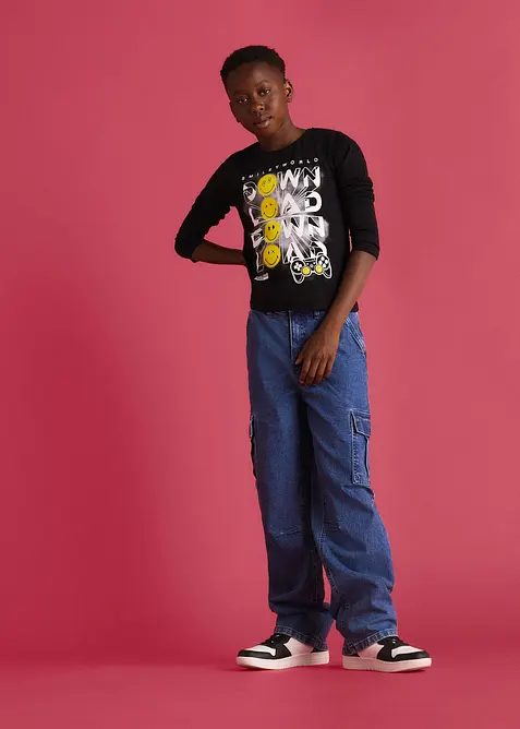 L&aring;ng&auml;rmad T-shirt i bomull med SmileyWorld-motiv, SmileyWorld
