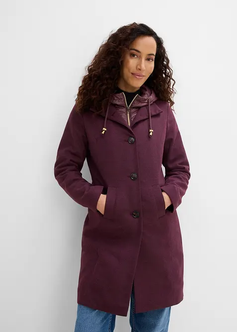 Kort vinterkappa med 2-i-1-look och yllek&auml;nsla, bonprix