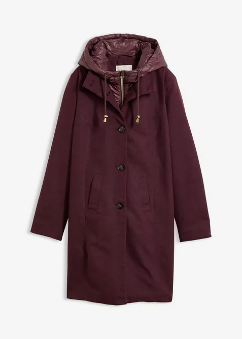 Kort vinterkappa med 2-i-1-look och yllek&auml;nsla, bonprix