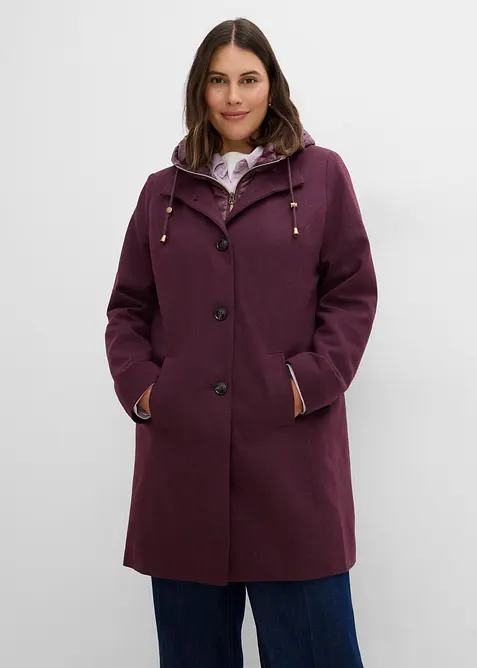 Kort vinterkappa med 2-i-1-look och yllek&auml;nsla, bonprix