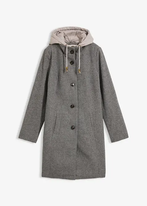 Kort vinterkappa med 2-i-1-look och yllek&auml;nsla, bonprix