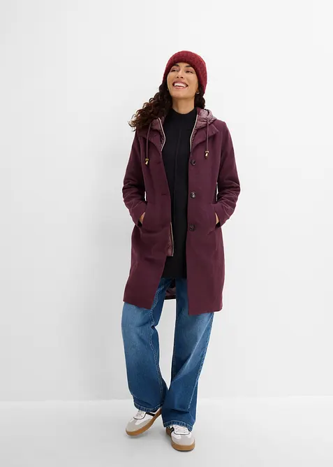 Kort vinterkappa med 2-i-1-look och yllek&auml;nsla, bonprix