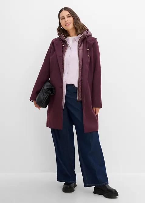 Kort vinterkappa med 2-i-1-look och yllek&auml;nsla, bonprix