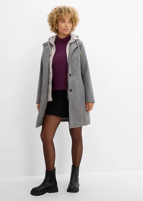 Kort vinterkappa med 2-i-1-look och yllek&auml;nsla, bonprix