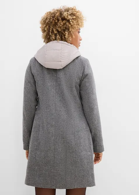 Kort vinterkappa med 2-i-1-look och yllek&auml;nsla, bonprix
