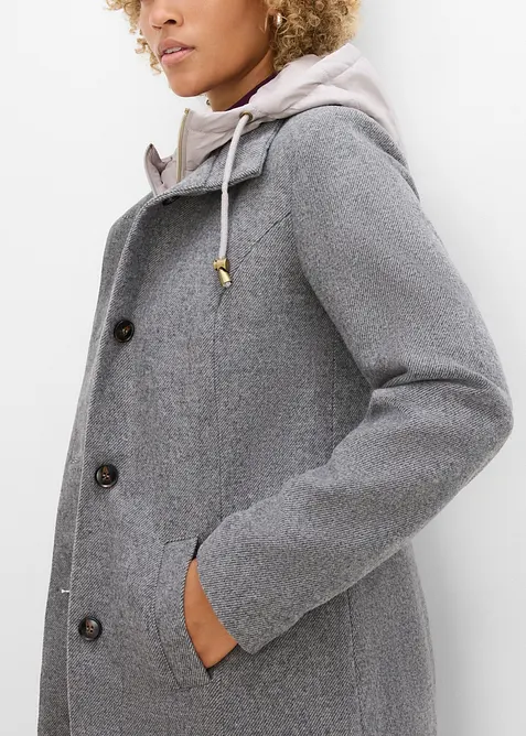 Kort vinterkappa med 2-i-1-look och yllek&auml;nsla, bonprix